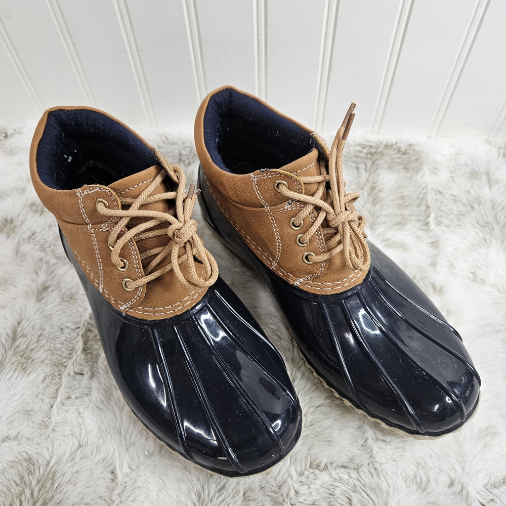 Tommy Hilfiger Womens Sz 6 Duck Boots Lace Up Black and Brown